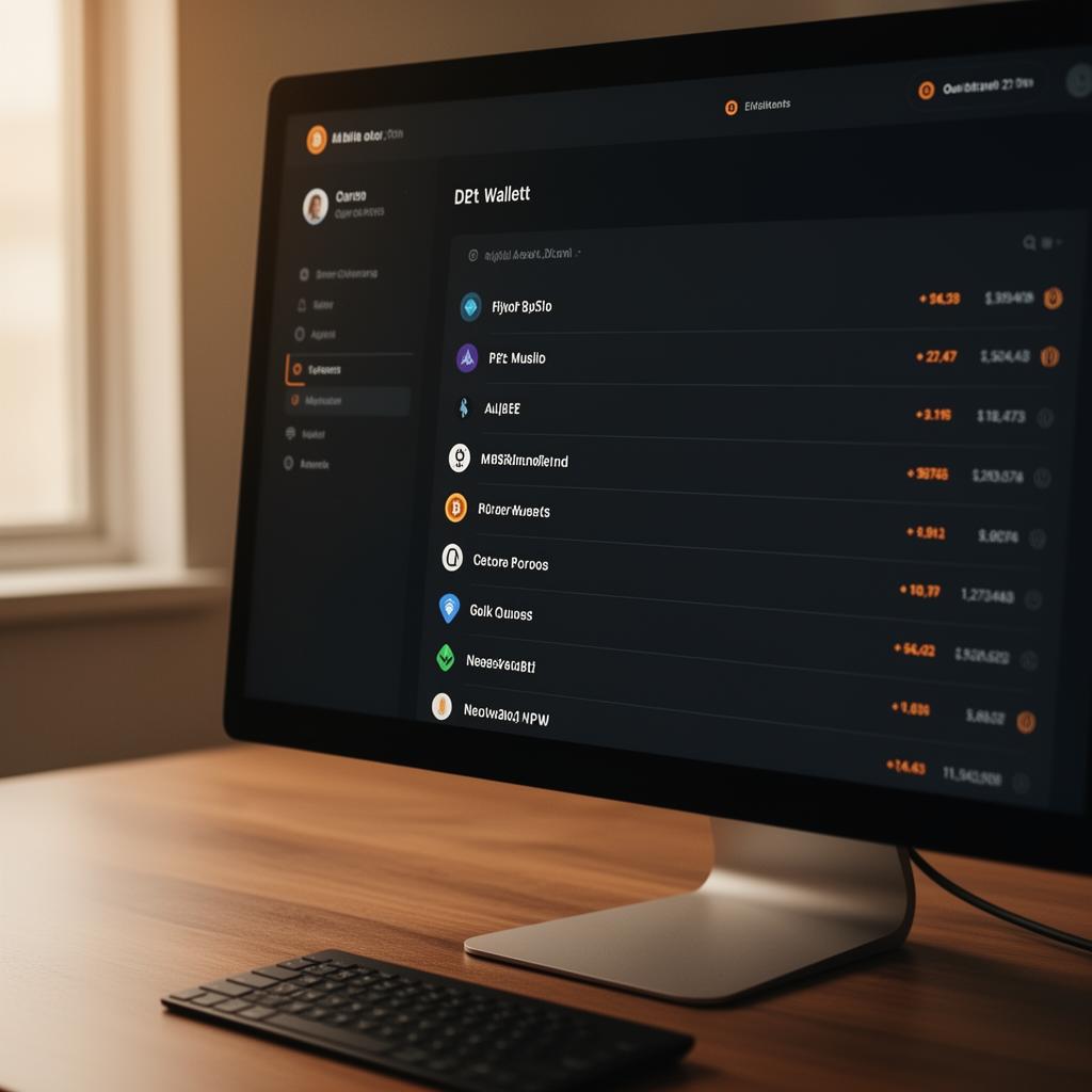 Ravencoin asset wallet interface listing named on-chain tokens on a desktop monitor